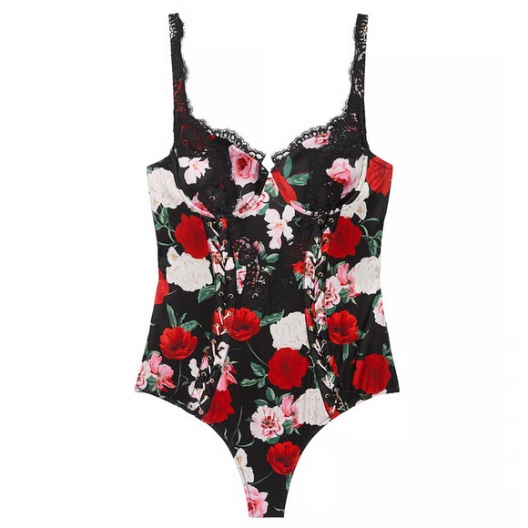 VERY SEXYAtelier Victoria's Secret Noir Satin Lace-TrimCupped Bodysuit